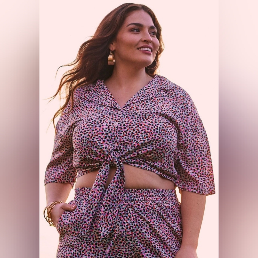 Eloquii Elements Tie Waist Camp Shirt Plus Size 18